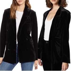 New BLANK NYC Black Double-Breasted Party Velvet Blazer Jacket